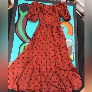 Anthropologie Red and Black Polka Dot Maxi Dress